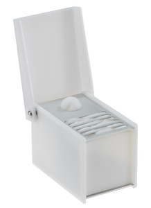 Dental pellets and cotton wool, with circular opening, opaque