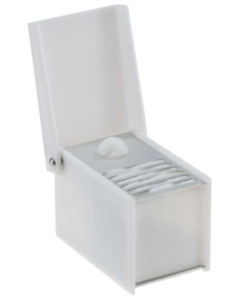Larger dental pellets and cotton wool, with circular opening, opaque